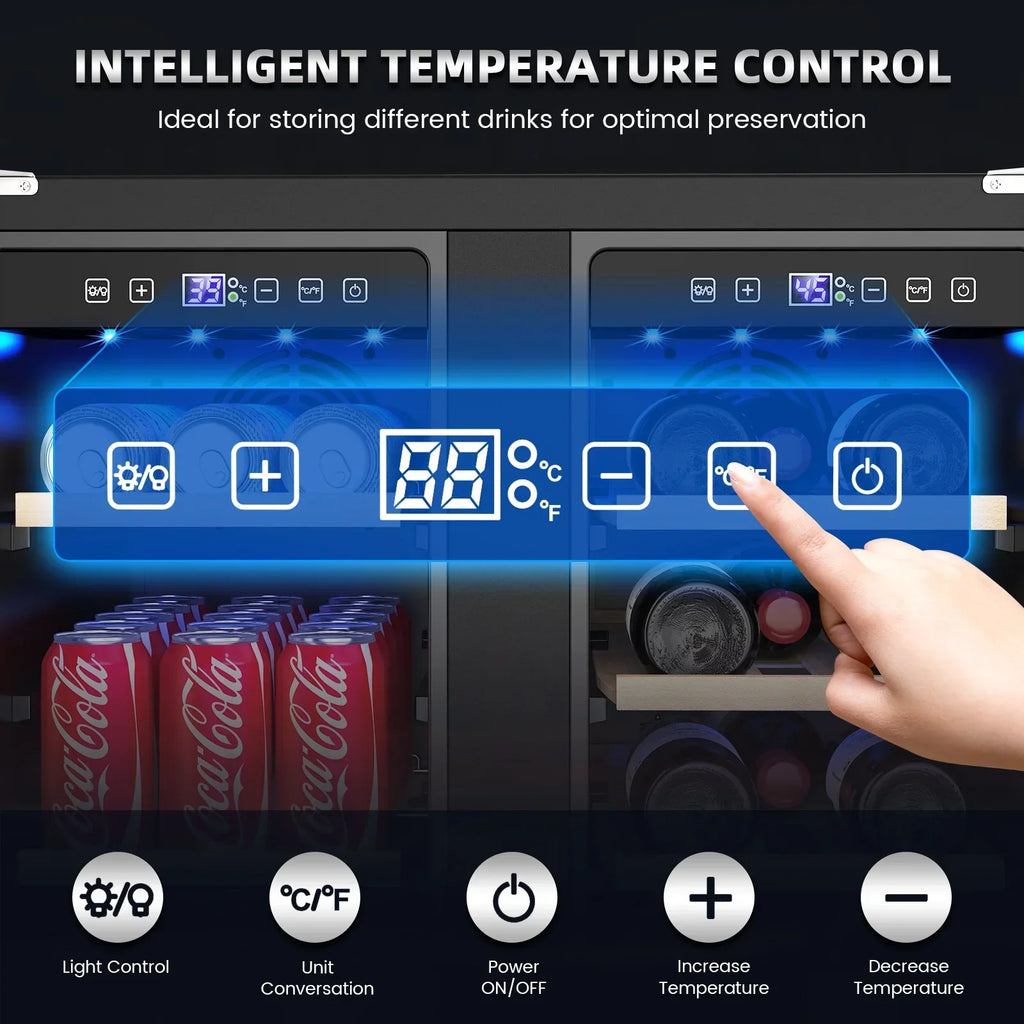 Ecojoy 24 Inch Dual Zone Wine And Beverage Refrigerator, 20 Bottles And 57 Cans