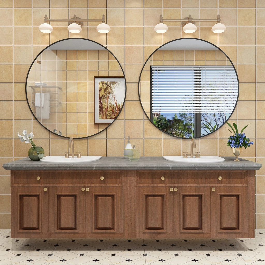 Round Metal Black Frame Bathroom Vanity Mirror - Wall Mounted