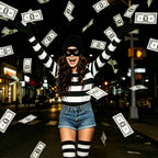 7Pcs Bank Robber Costume for Women, Burglar Outfit with Striped Shirt for Halloween Cosplay