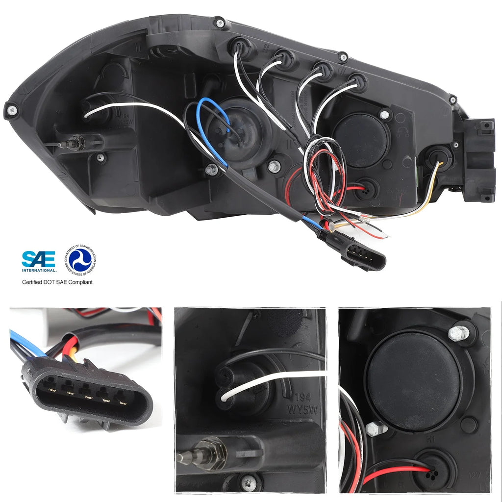 AKKON Dual Halo DRL Projector LED Headlight And LED Tail Lamp Set, Black Housing - 2006-2013 Chevy Impala, 2014-2016 Limited