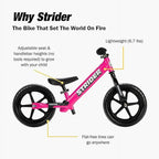 Strider 12 Sport Balance Bike, Pink, Ages 18 Months-5 Years - 12 Sport