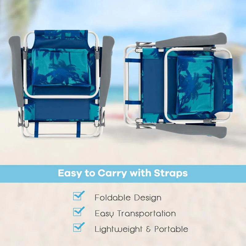 2-Pack 5-Position Outdoor Folding Backpack Beach Chairs With Side Table Set