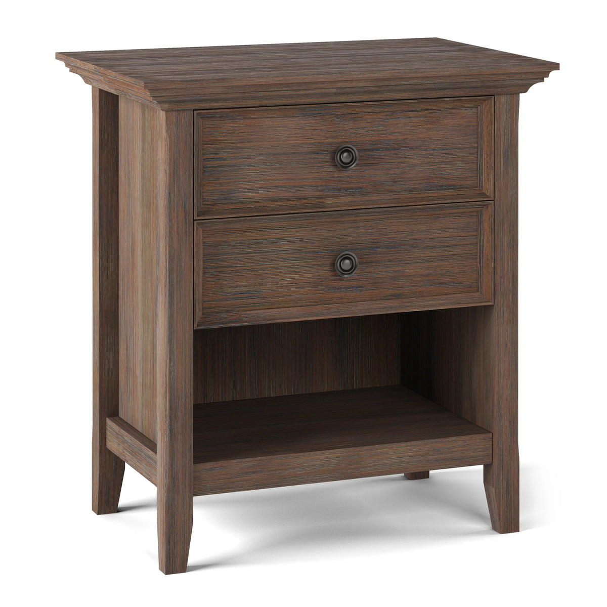 Solid Wood Nightstand With 2 Drawers And Open Shelf, 16 in D x 24 in W x 26 in H