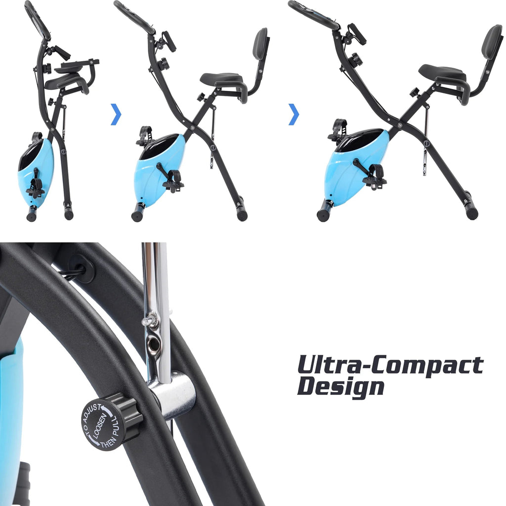 Foldable Magnetic Upright And Recumbent Exercise Bike, Light Blue