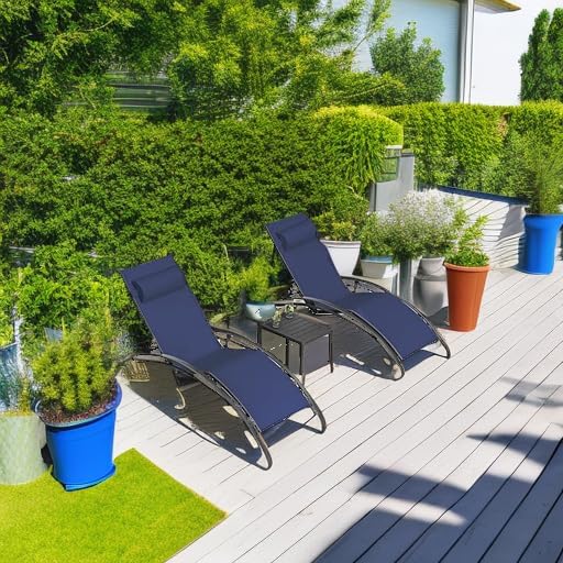 PURPLE LEAF Patio Chaise Lounge Set, 2 Chairs And 1 Table, Aluminum Textilene, 4 Adjustable Positions
