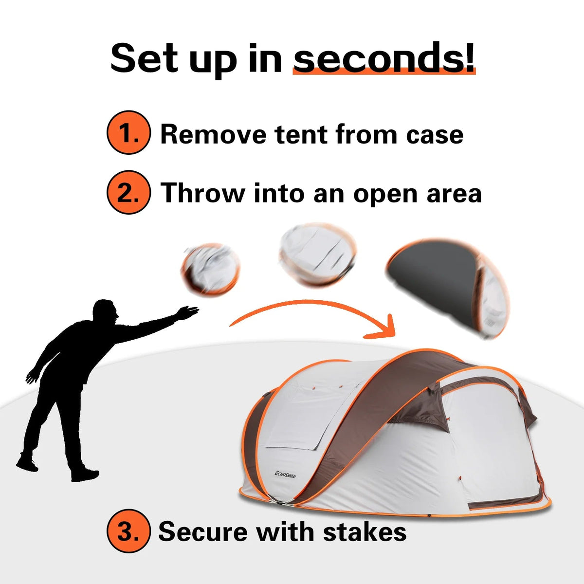 6 Person Instant Cabin Pop Up Tent, White + Orange, 10 Second Setup