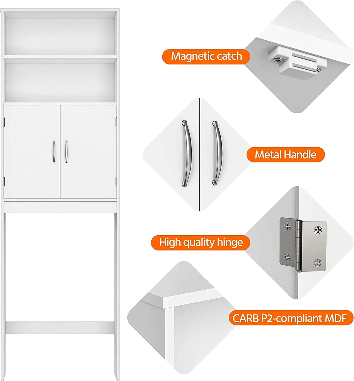Over-the-Toilet Storage Cabinet With Adjustable Shelves And Double Doors, 77 in H, Espresso