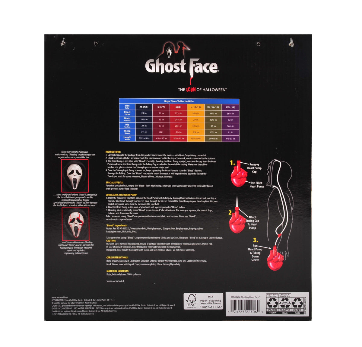 Bleeding Ghost Face Halloween Costume for Children, 5-Piece, by Fun World