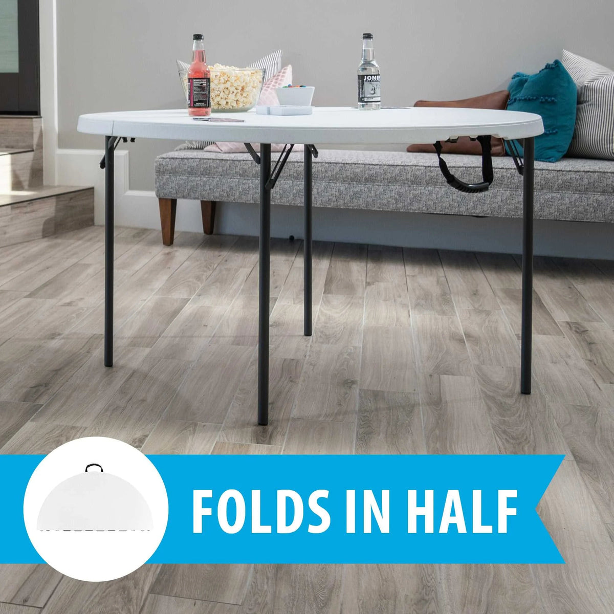 Lifetime 48 inch Round Fold-In-Half Table, White Granite - 280064
