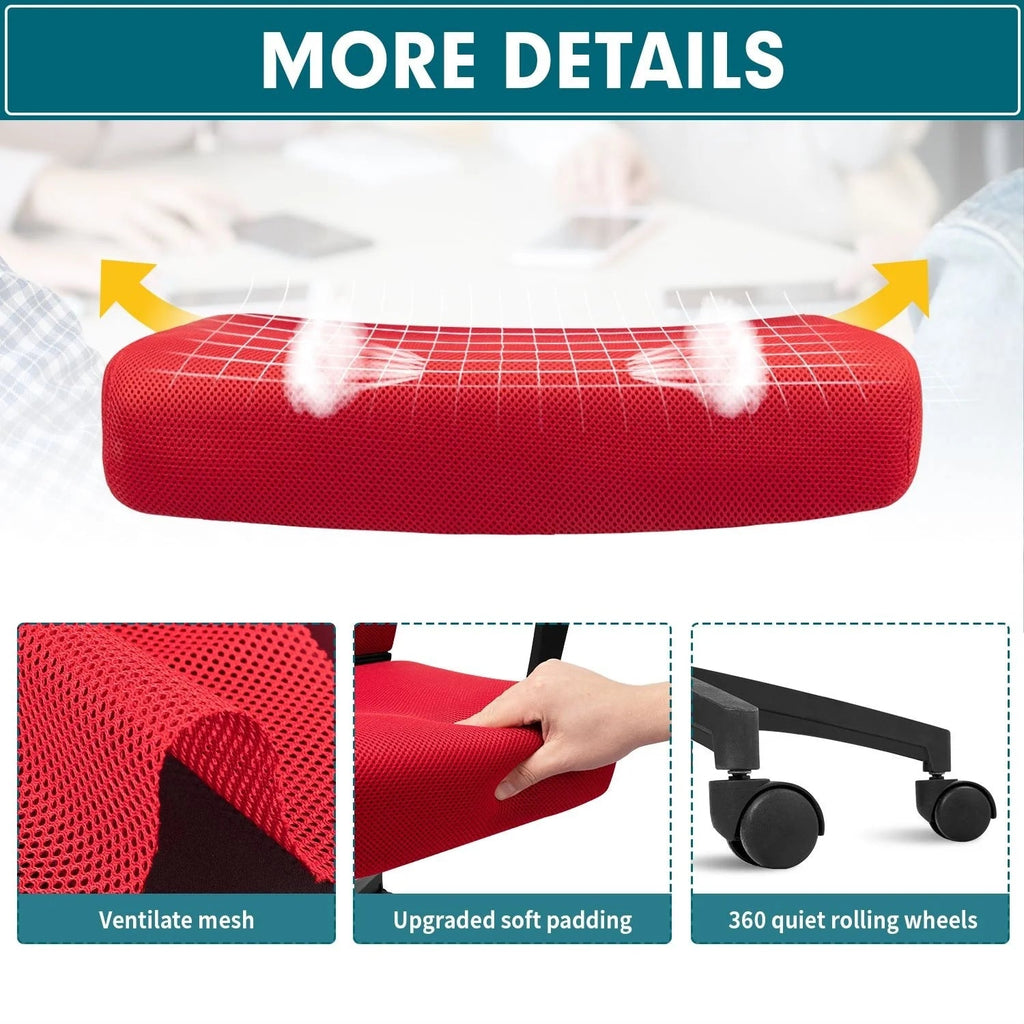 Ergonomic Mesh Mid-Back Office Chair With Adjustable Lumbar Support, 300 lbs Capacity