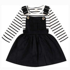 Younger Tree Toddler Baby Girl Fall Dress Outfit Long Sleeve Top Strap Dress Overall with Pocket Clothes Set for 2-3T