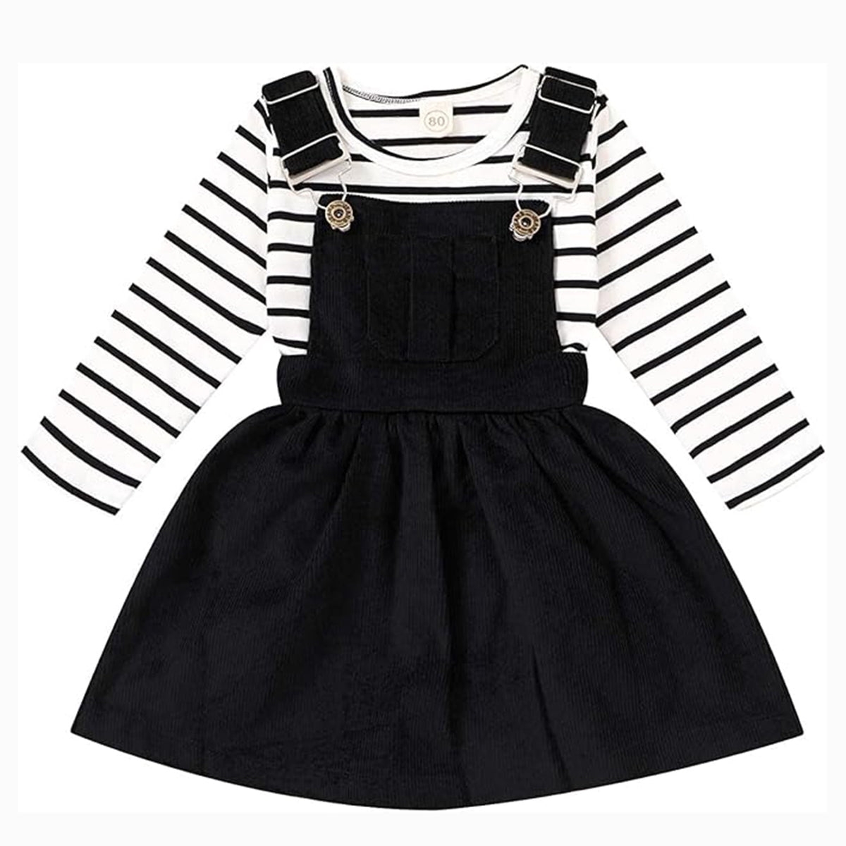 Younger Tree Toddler Baby Girl Fall Dress Outfit Long Sleeve Top Strap Dress Overall with Pocket Clothes Set for 2-3T
