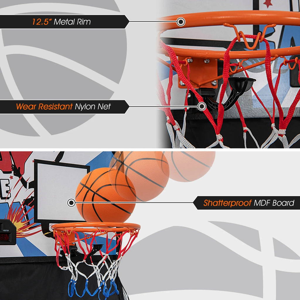 Costway Double Shot Electronic Basketball Arcade Game, 8 Game Modes, 4 Balls, Grey