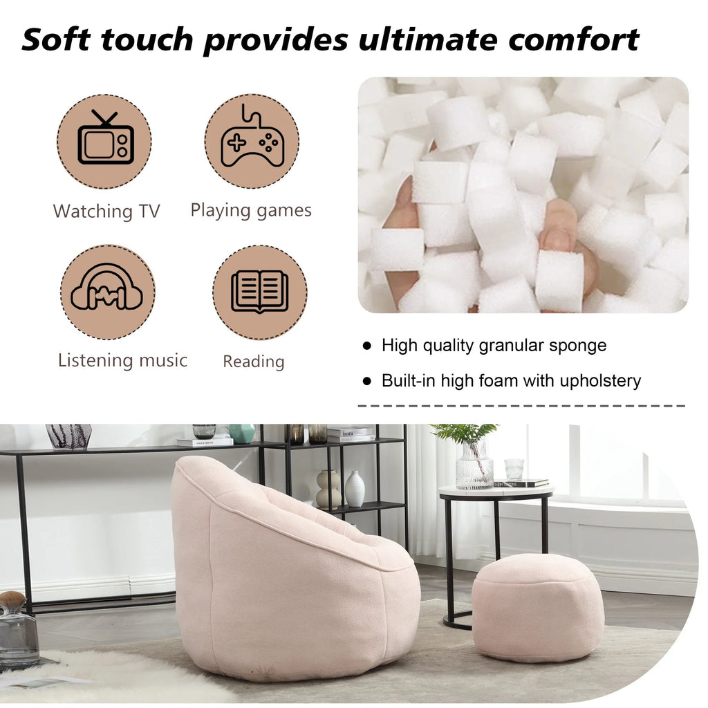 MOONMISS Microfiber Upholstered Round Bean Bag Sofa Chair With Ottoman - Gray