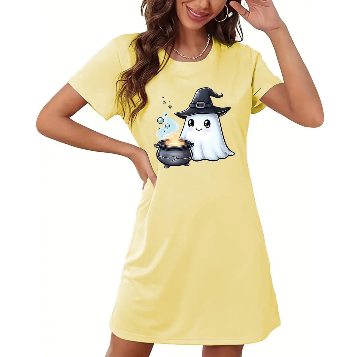 Censtreet Halloween Sleep Shirts for Women Short Sleeve Night Shirts for Sleeping Pullover Nightgown Soft Nightdress
