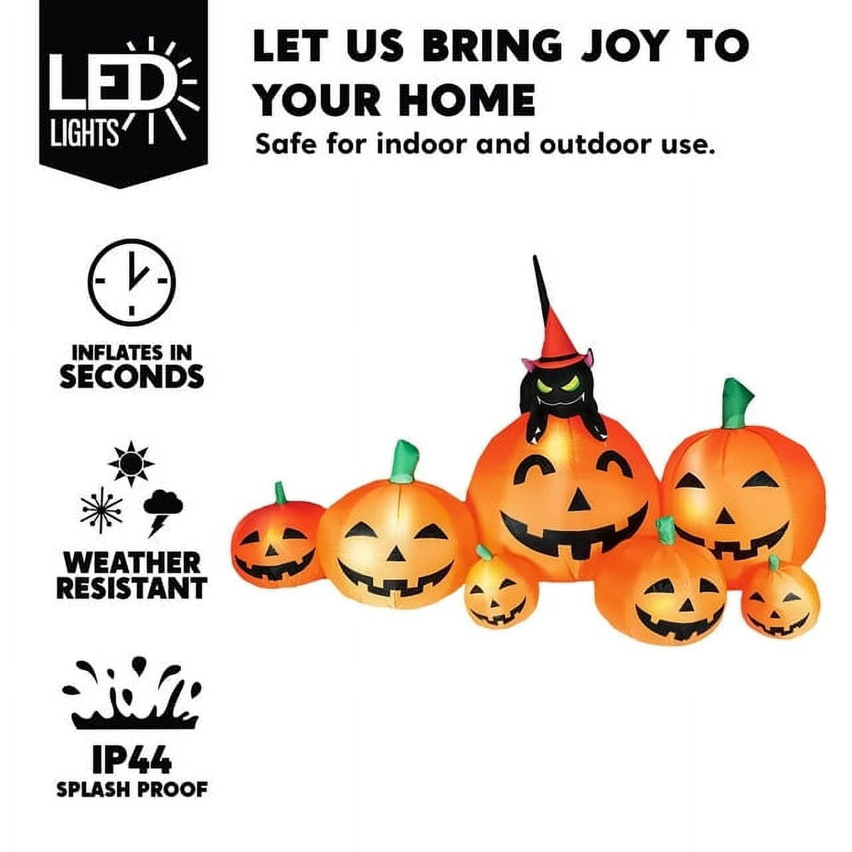 Joyfy 7 ft Halloween Inflatable Long Pumpkin with Witch's Cat Decorations Inflatables with Build-in LEDs, Halloween Decor Outdoor Blow Up Yard Decorations