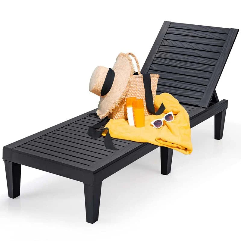 Outdoor Patio Chaise Lounge Chair Recliner - Adjustable 5 Positions, Wood Texture Design