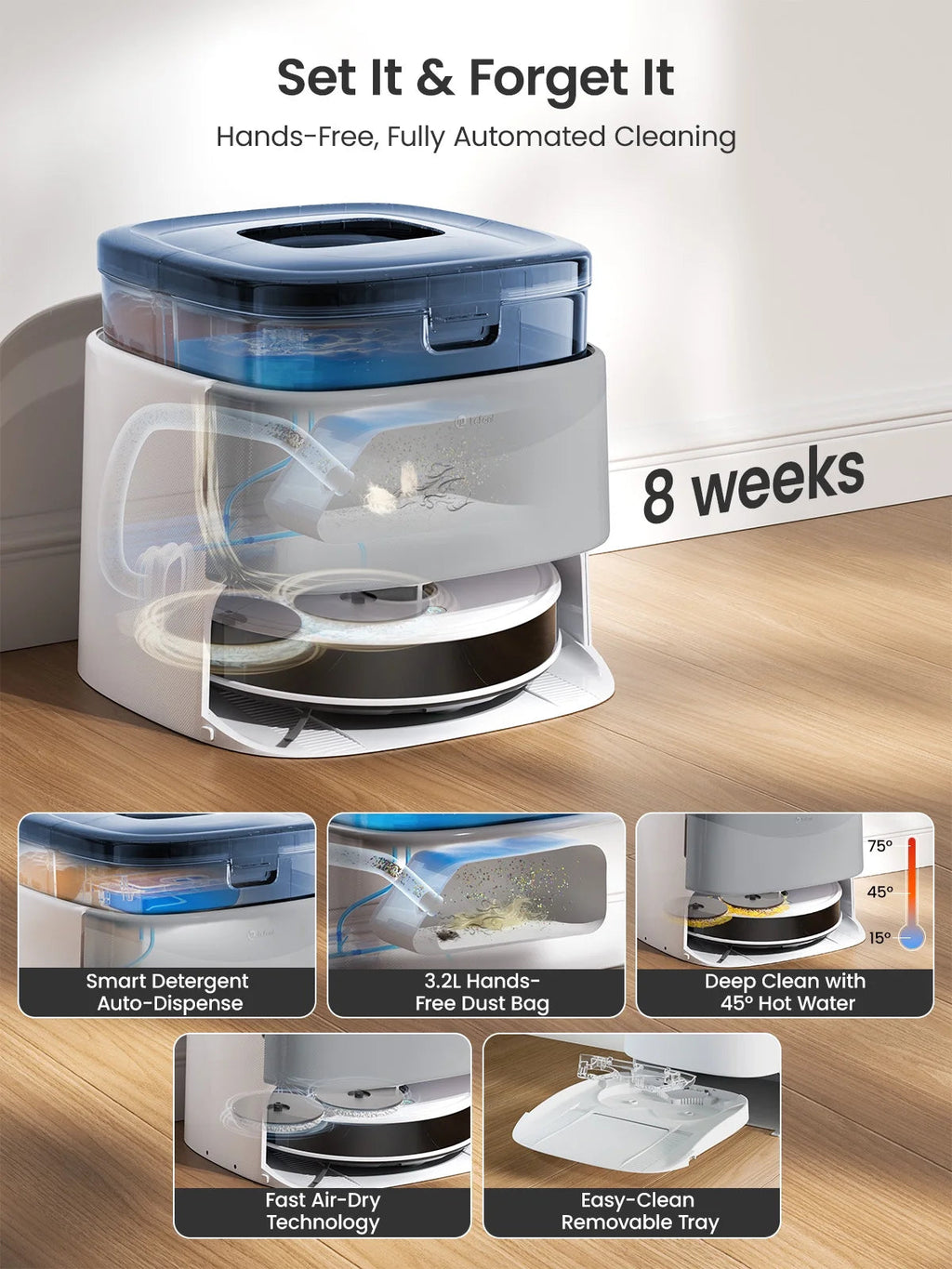 Lefant Robot Vacuum And Mop, 12000Pa Suction, All-In-One Base Station, Dual Spinning Mops - M3L