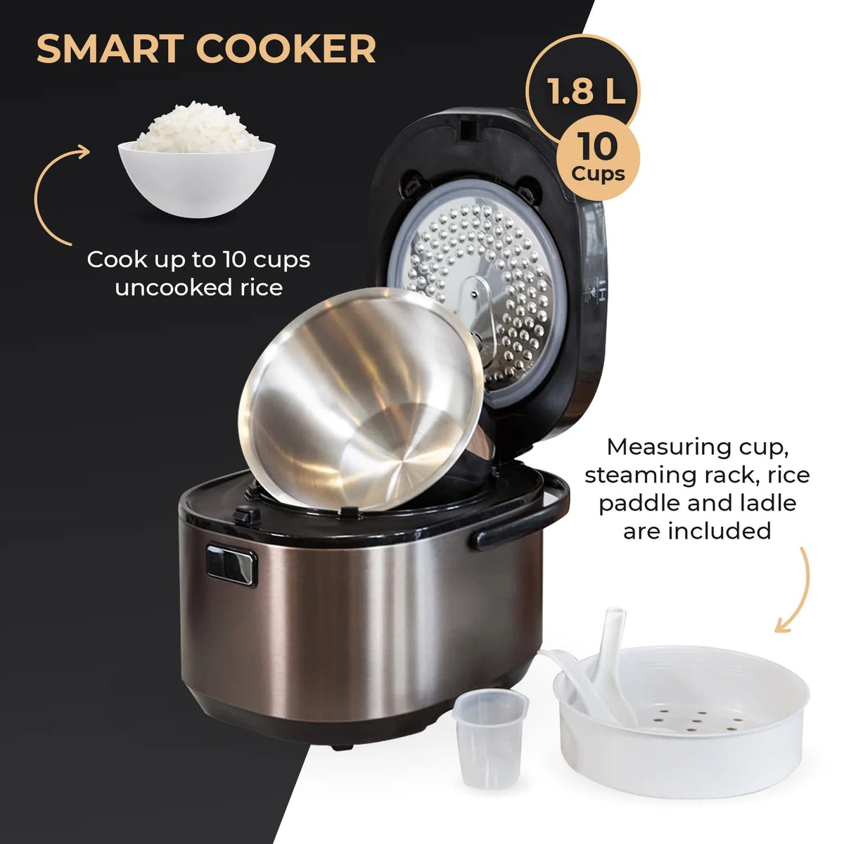 Buffalo White IH Smart Rice Cooker And Warmer, 1 L, 5 Cups