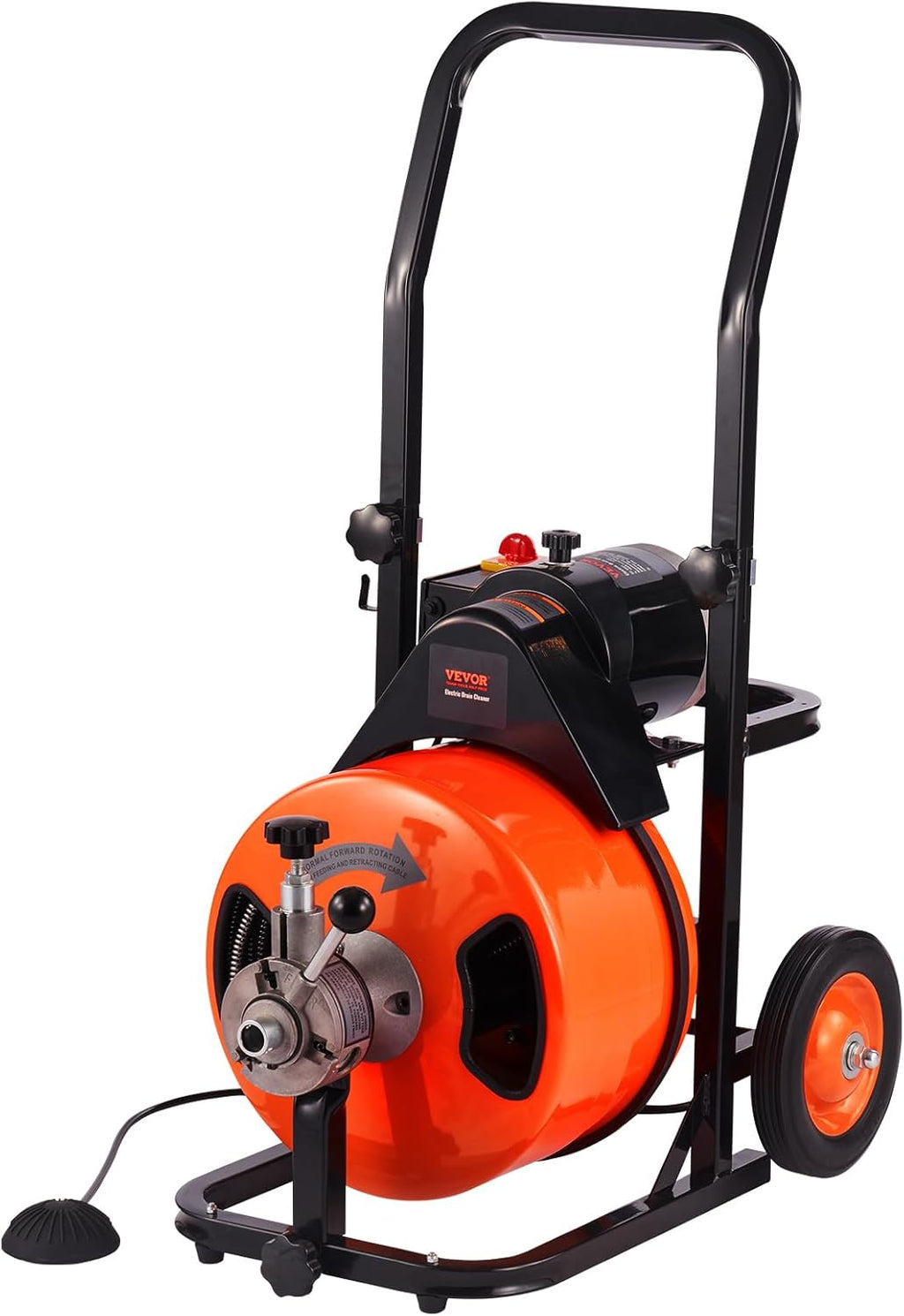 100 FT x 1/2-Inch Auto-Feed Drain Cleaner Machine With 4 Cutters And Foot Switch