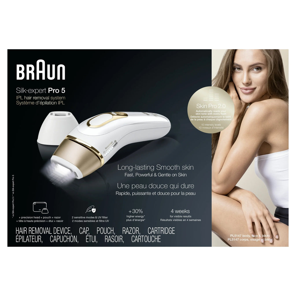 Braun Silk Expert Pro5 IPL Hair Removal Device, White-Gold - PL5147