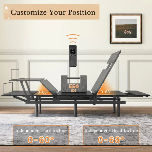 Twin Adjustable Bed Frame With Wireless Remote, 75L x 39W x 18.89H - Black