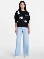 Scaredy Cat Club Women's Halloween Graphic Crew Pullover Sweatshirt