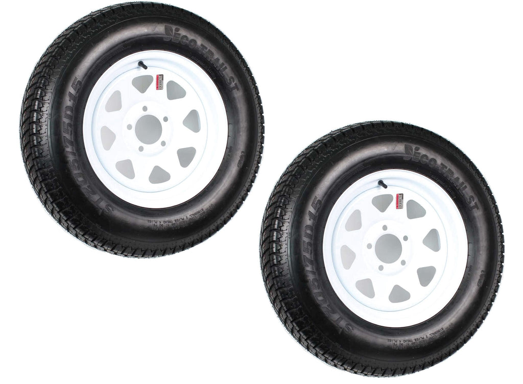 Trailer Tires On Rims ST205/75D15 Load Range C 5 Hole White Spoke - 2-Pack