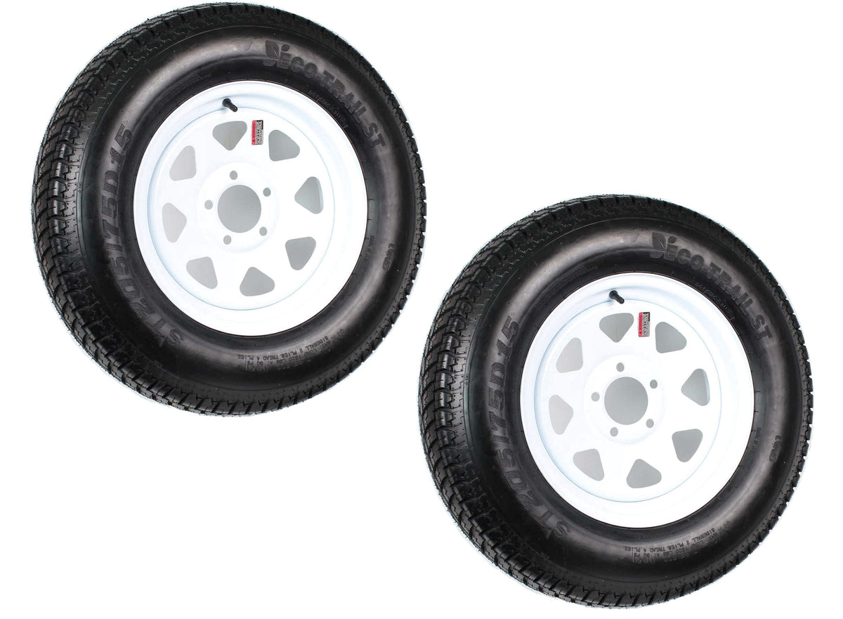 Trailer Tires On Rims ST205/75D15 Load Range C 5 Hole White Spoke - 2-Pack