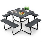 8-Person Outdoor HDPE Square Picnic Table And Bench Set, 67in x 67in x 30in, Metal Frame