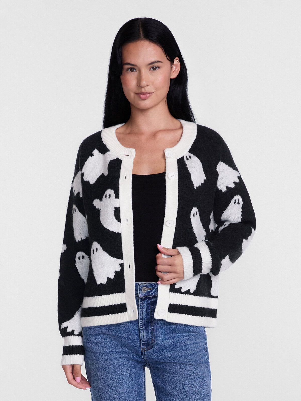 Women's Halloween Skeleton Graphic Cardigan Sweater from Way to Celebrate, Sizes S-4X