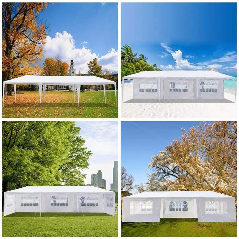 Outdoor Party Wedding Event Canopy Tent, 10 ft x 30 ft, White, 6 Removable Sidewalls, 2 Doorways
