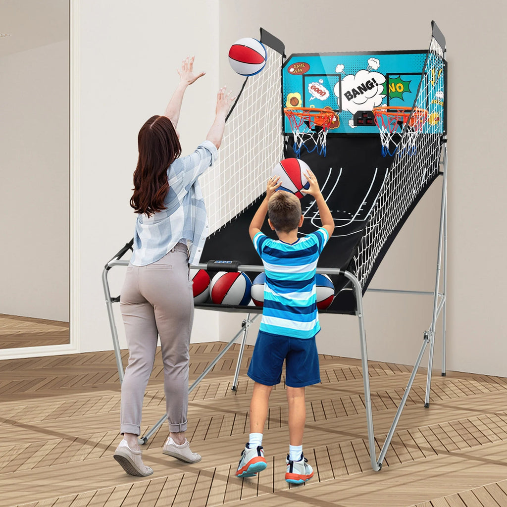 Costway Dual Shot Basketball Arcade Game, Blue, 8 Game Modes, 81in x 43in x 81in