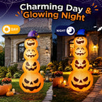 Goosiay 8ft Halloween Inflatable, Stacked Pumpkins with Witch Hat and Built-in LED Lights, Outdoor Blow up Yard Decor for Lawn, Garden, Porch and Halloween Party, Orange