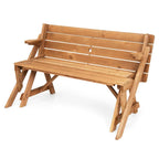 2-in-1 Convertible Fir Wood Picnic Table And Garden Bench, 4-Person, Dark Golden Brown - 56 x 53 x 30 in