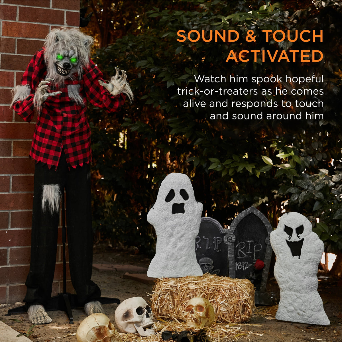 Best Choice Products 5ft Standing Werewolf, Howling Hudson Halloween Animatronic w/ Pre-Recorded Phrases, LED Eyes