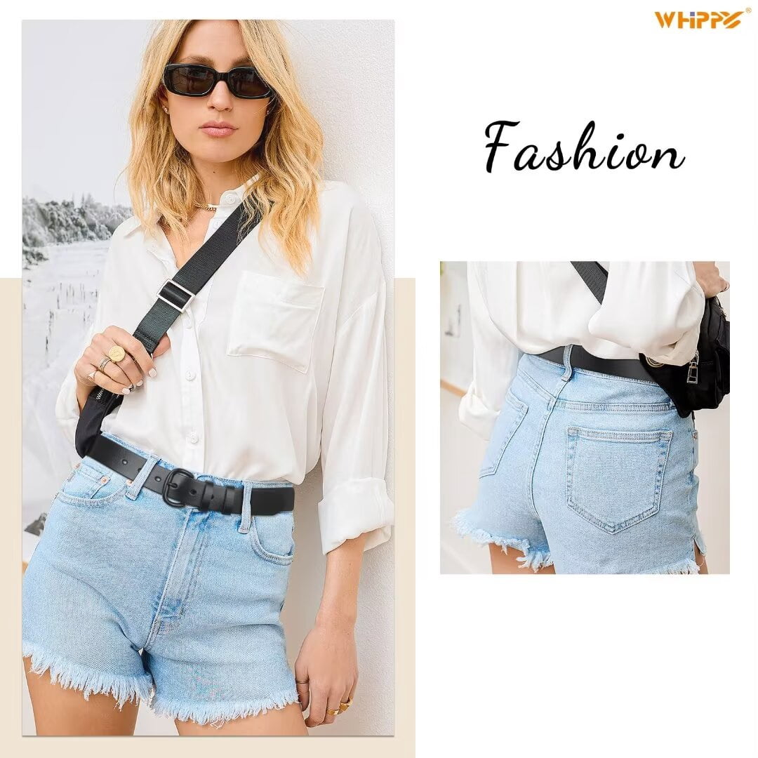WHIPPY Women Leather Belt for Jeans Pants Ladies Leather Belts with Black Buckle