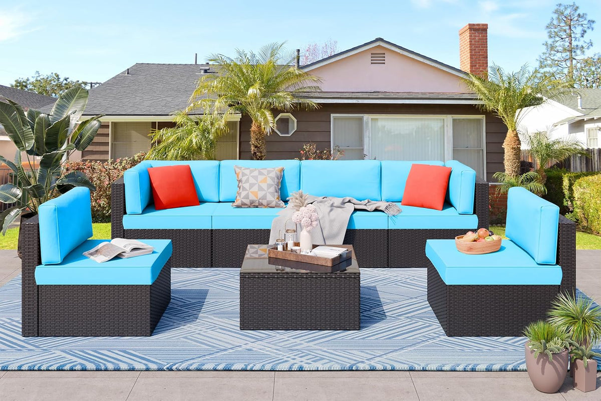 5-Piece All-Weather Wicker Patio Conversation Set With Ottoman And Cushions