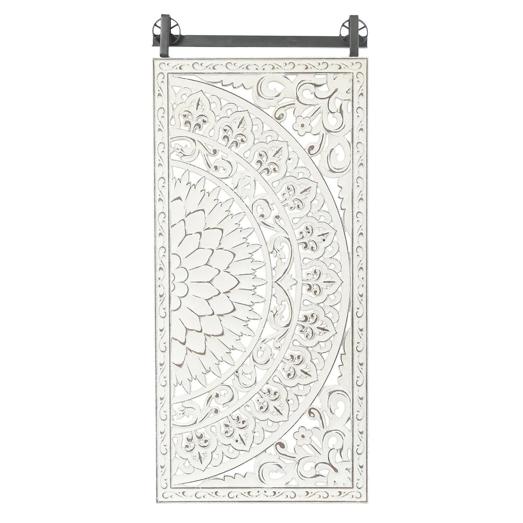 Set Of 2 Distressed Ivory White Wood Flower Wall Art With Black Accents - 33.1in H x 14.6in W