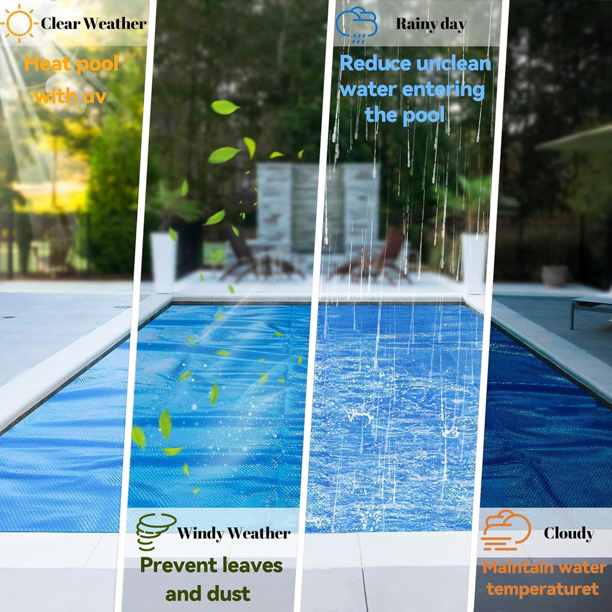 AURSK Solar Pool Cover 12MIL 16x32 Foot Rectangle For In-Ground Pools - 1200 Series