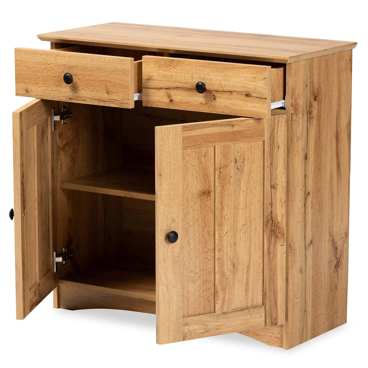 Baxton Studio 2-Door Buffet Kitchen Cabinet, Oak Brown Finished Wood - Lauren