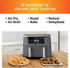 Ninja Foodi 6-in-1 2-Basket Air Fryer, 8-Quart, Dark Grey Stainless Finish - DZ201