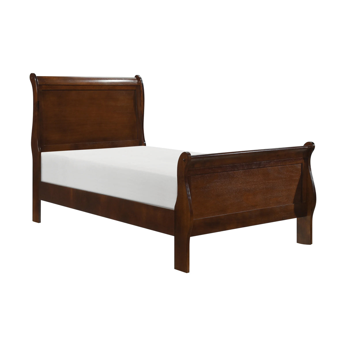 Homiyad Twin Size Sleigh Bed Brown Cherry Finish - Louis Philipe