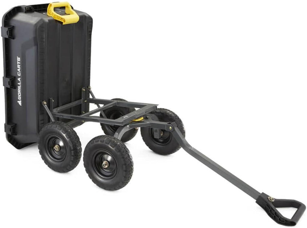 Poly Dump Garden Cart With No-Flat Tires And Serrated Shovel, 7 Cubic Feet, 1,200 lb Capacity, Black