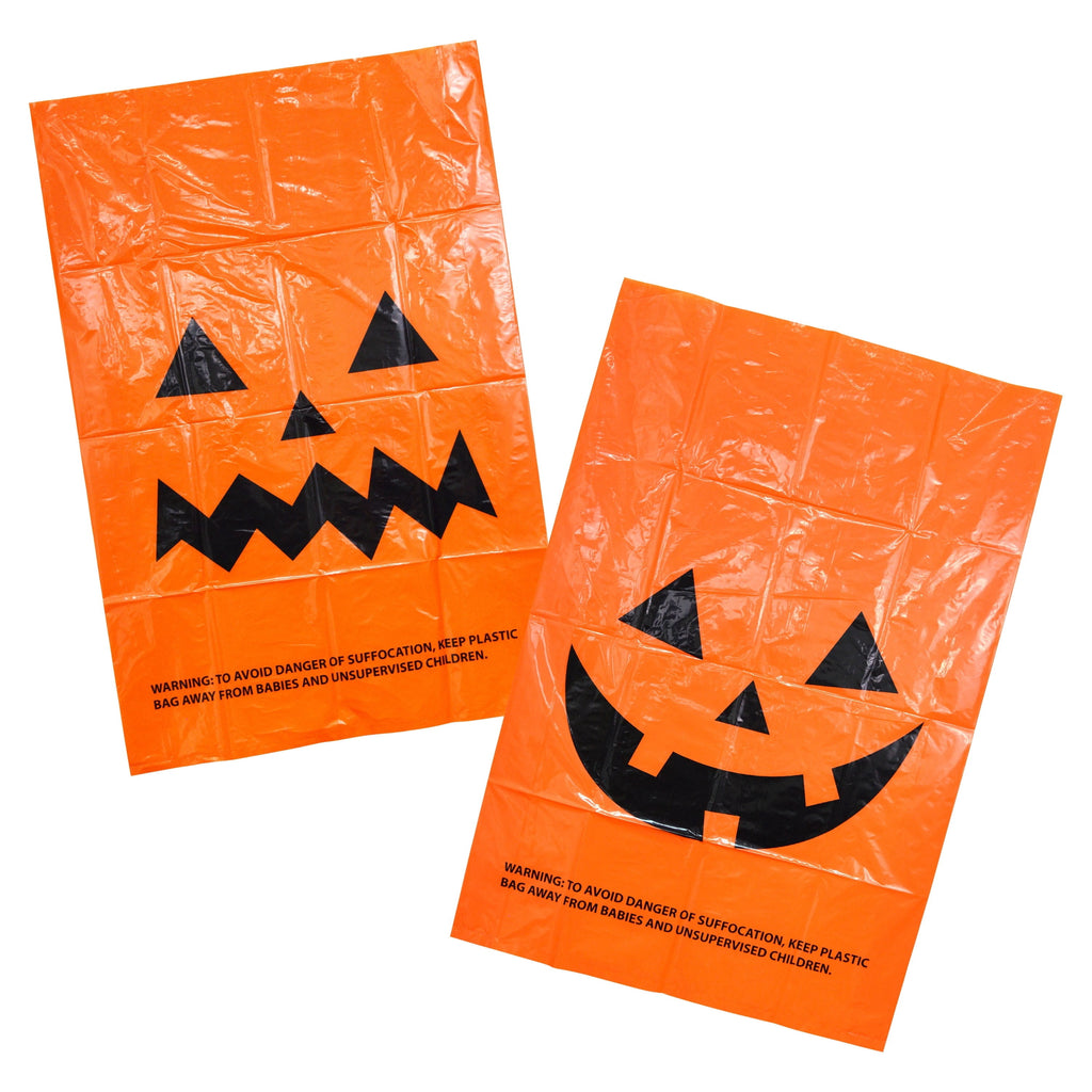 Jack-o'-Lantern Leaf Bags with Twist Ties, Orange and Black, 2 Count, Halloween by Way To Celebrate