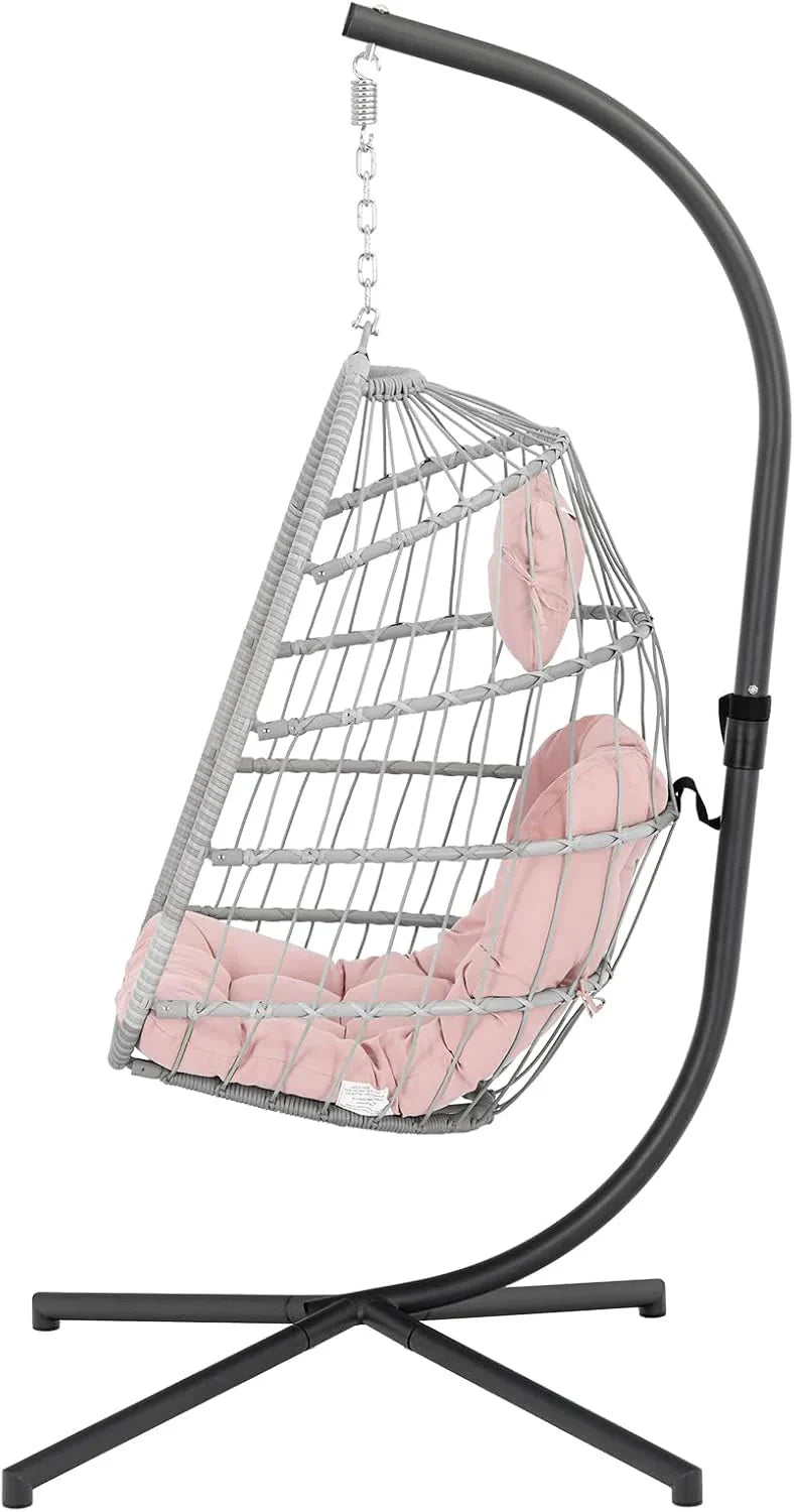 Yechen Indoor Outdoor Wicker Hanging Egg Chair With Stand, 38 x 38 x 78 Inches, 350 lbs, Charcoal Grey - EG-001