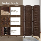 Freestanding Folding Woven Fiber Room Divider Privacy Screen - 6 Ft Tall
