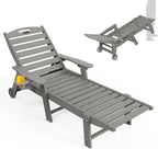 Ciokea Outdoor Oversized HDPE Chaise Lounge Chair With Wheels, Cup Holder And 5 Positions