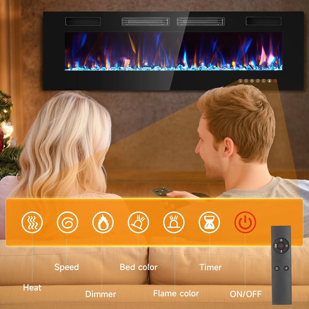 Dovov Wall Mounted Electric Fireplace Heater, 50 inch, Black, 750/1500W