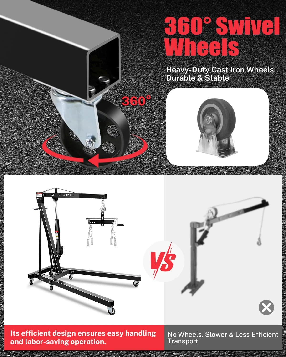 Garvee 2 Ton Hydraulic Folding Shop Crane Engine Hoist With Lever